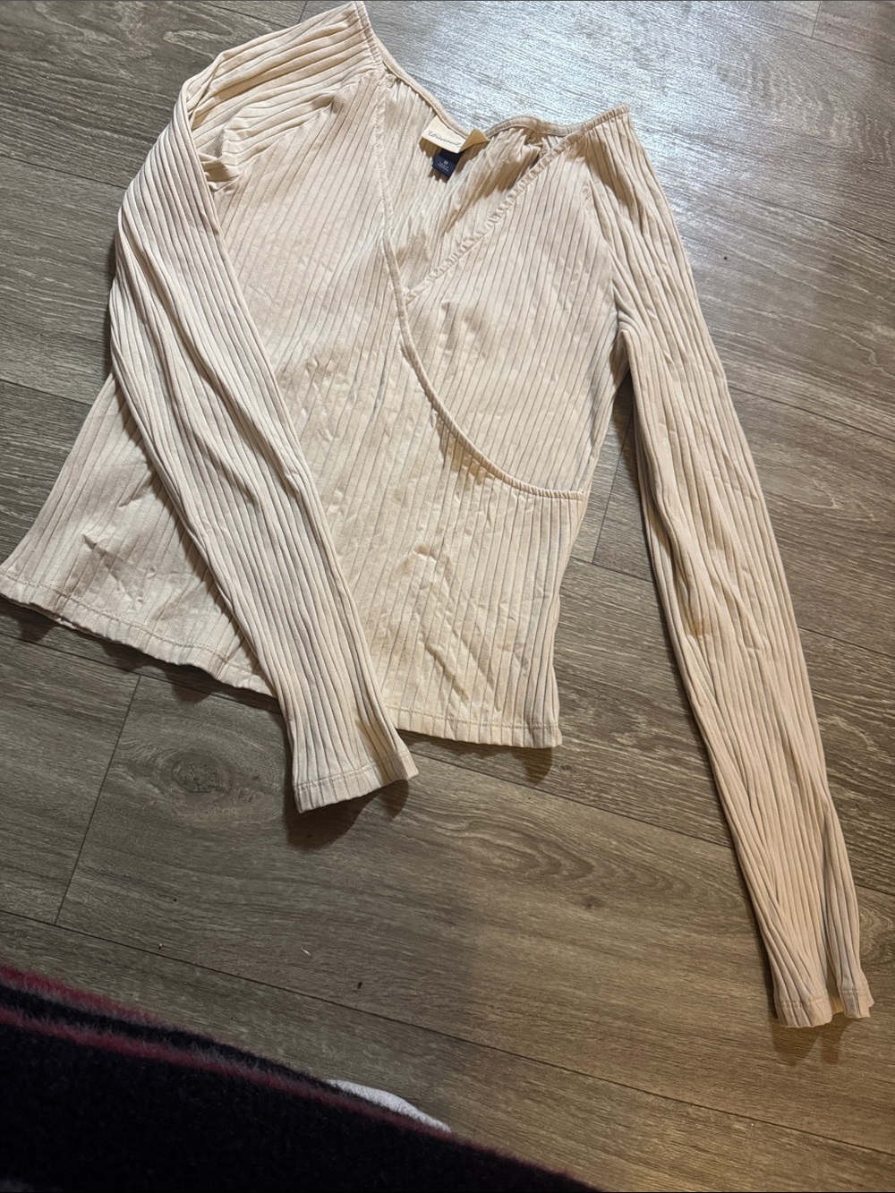 Universal Thread Cream Ribbed Wrap-Style Long Sleeve Top